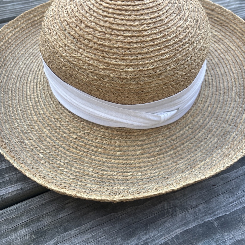 Helen Kaminski Handmade Australia Raffia Hat Natural OS white ribbon runs small - Picture 2 of 16